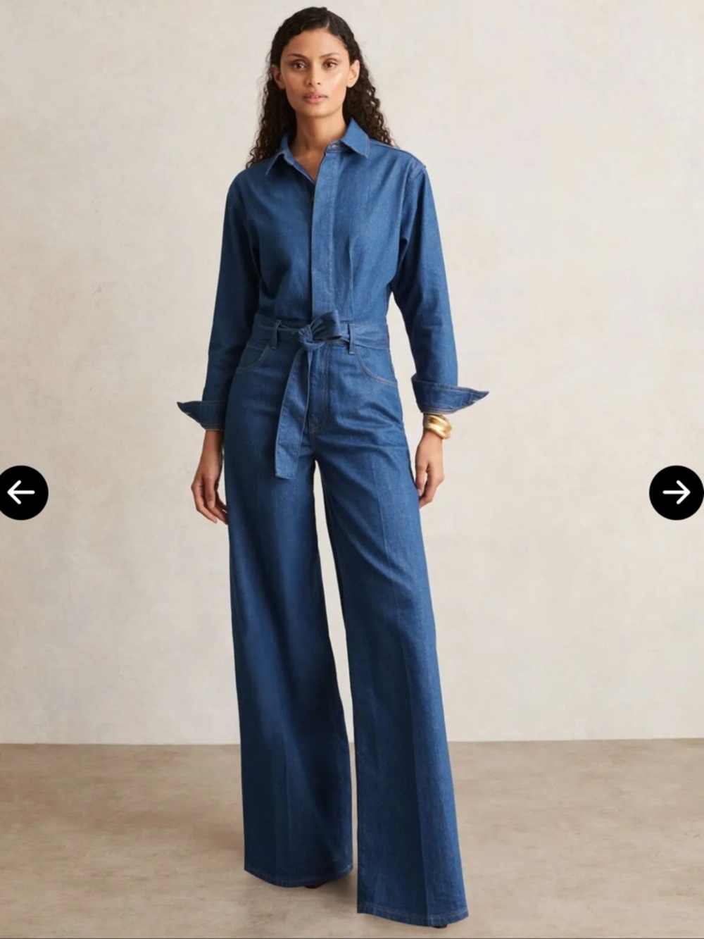 PAIGE Cameron Tie Waist Long Sleeve
Wide Leg Denim Jumpsuit